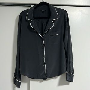 Rails Amara Silk Pajama Shirt in Charcoal White Trim (L)